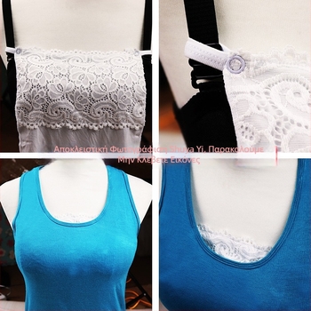 Γυναικείο σετ τριών halter τοπ από δαντέλα και modal, sling στυλ, ελαστικό ύφασμα, μήκος 50–65 cm