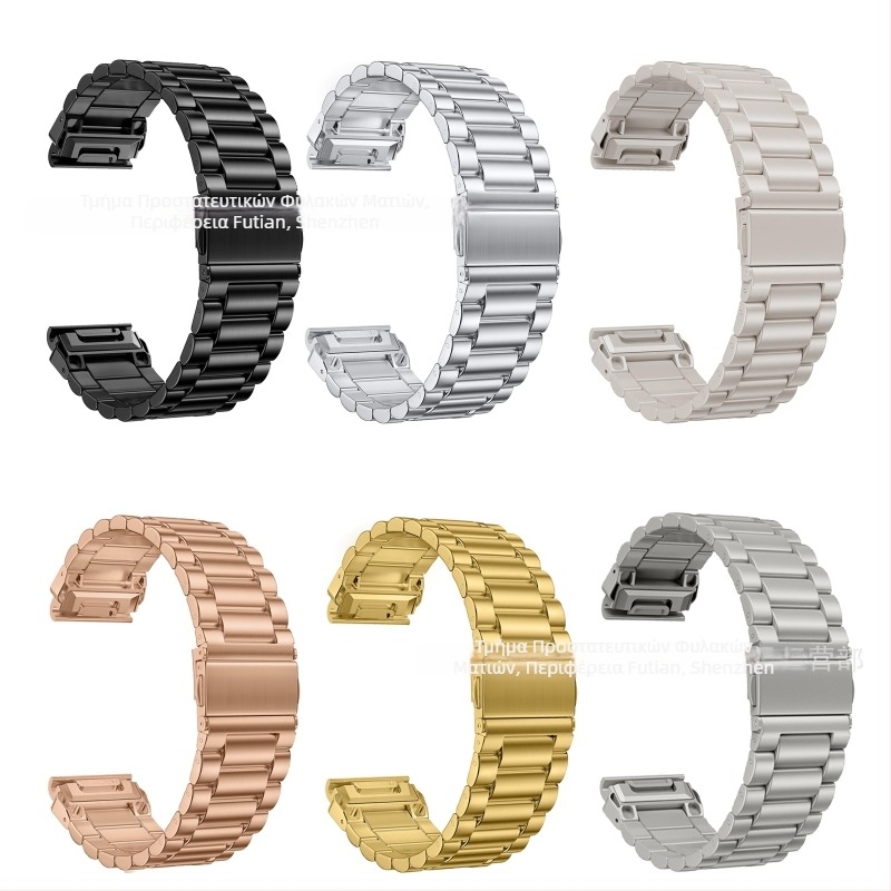 Λουρί ρολογιού από ανοξείδωτο ατσάλι, πλάτος 22 mm, για Garmin Fenix5-8, 100 g, αναδιπλούμενο κούμπωμα, στυλ αλυσίδας με τρεις κόκκους