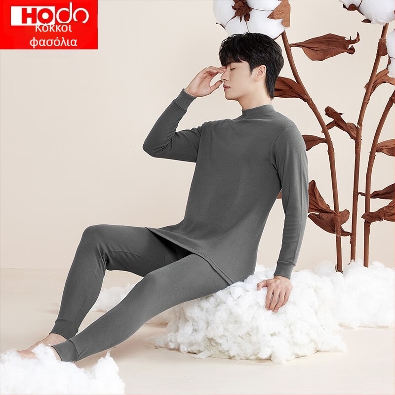 Σετ θερμικών εσωρούχων για ζευγάρια φθινοπωρινό-χειμωνιάτικο από 100% βαμβάκι, πάνω μέρος με ημιυψηλό γιακά και παντελόνια, διαπνέον, απαλό, 180 g/m², μονόστρωτο