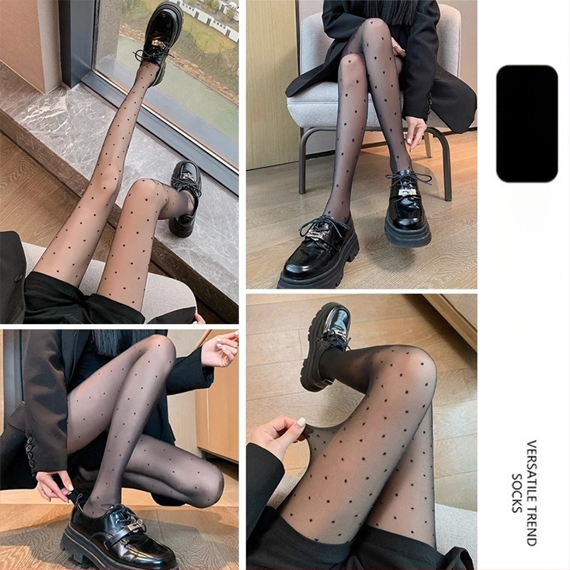 Καλσόν με πουά σχέδιο, ultra-λεπτά, 10D νάιλον, περιεκτικότητα 80–90% σε νάιλον