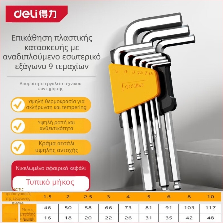 Σετ Allen με εσωτερικά εξάγωνα κλειδιά – μετρικό, από χρωμιοβάνδιο/S2 ατσάλι, νικελωμένο, κεφαλή L με ball head, πολυλειτουργικό κατσαβίδι