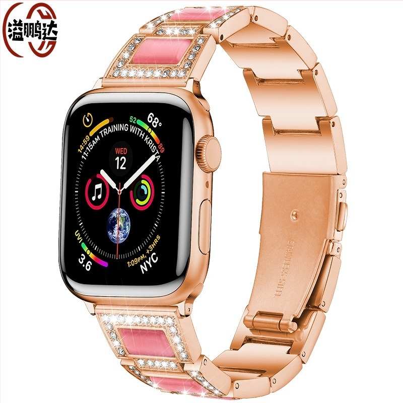 Ατσάλινο λουρί Apple Watch SE με λίθους ματιού γάτας και διακοσμητικά κοσμήματα