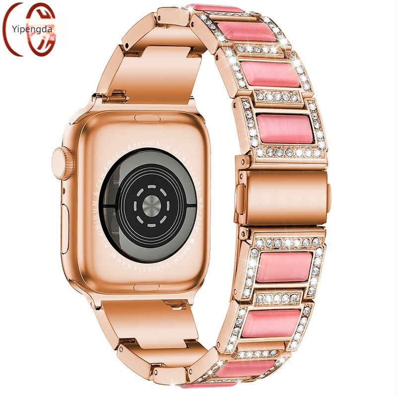 Ατσάλινο λουρί Apple Watch SE με λίθους ματιού γάτας και διακοσμητικά κοσμήματα