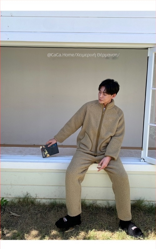 Σετ πιτζάμες από μαλλί αρνιού, unisex, σε στυλ καρντγκάν με όρθιο γιακά, παχύ χειμωνιάτικη άνετη ενδυμασία για σπίτι και εξωτερικούς χώρους