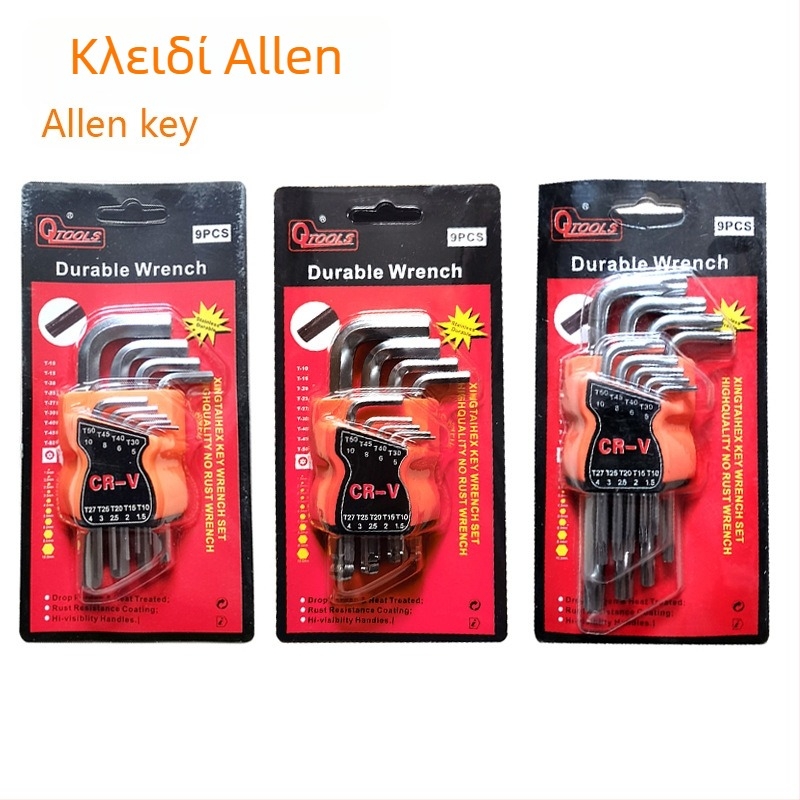 Σετ Allen κλειδιών με μακρύτερα Torx‑σχήματος εσωτερικά εξάγωνα κλειδιά από χρωμιοβάνιο ατσάλι