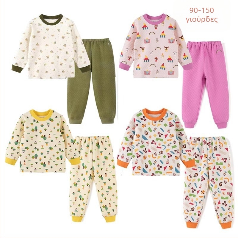 Παιδικό σετ 100% βαμβάκι, ιαπωνικού στυλ, unisex, επενδεδυμένο για ζεστασιά, για παιδιά 3-8 ετών, άνοιξη-χειμώνας, οικιακή ενδυμασία