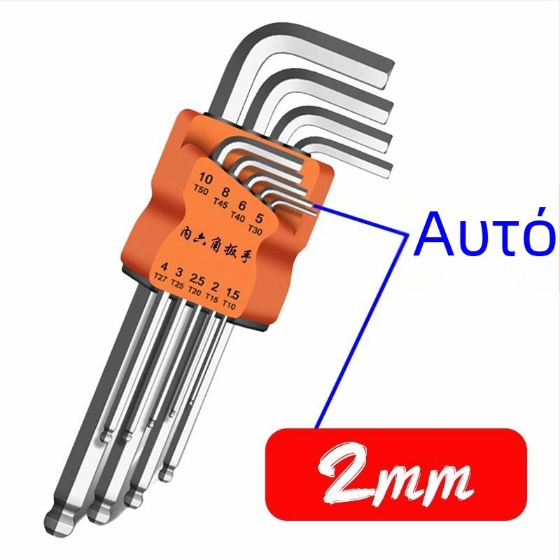 Σετ κλειδιών εξάγωνου με εσωτερικό εξάγωνο, L-σχήματος, δέκα τεμάχια, από χρωμιο-μολυβδενίου-βάνδιο ατσάλι υψηλής σκληρότητας