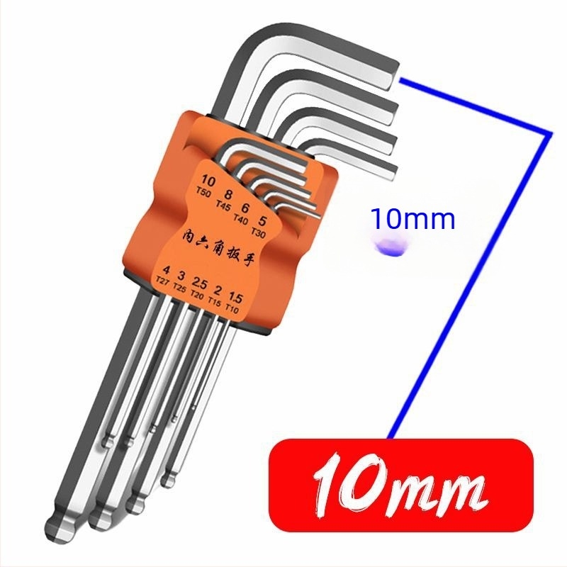 Σετ κλειδιών εξάγωνου με εσωτερικό εξάγωνο, L-σχήματος, δέκα τεμάχια, από χρωμιο-μολυβδενίου-βάνδιο ατσάλι υψηλής σκληρότητας