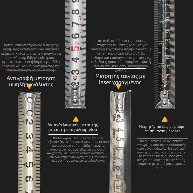Μετρητής ταινίας από ανοξείδωτο ατσάλι με κοίλο σχέδιο, αδιάβροχος, ανθεκτικός στις πτώσεις, υψηλή ακρίβεια, με θήκη