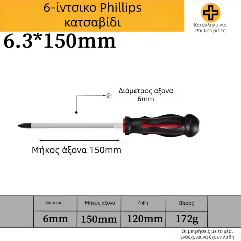 Σετ κατσαβίδια με μαγνητικό κράμα χρωμιοβάνδιο ατσάλι, κεφαλές Phillips και επίπεδη, με λαβή PP/TPR