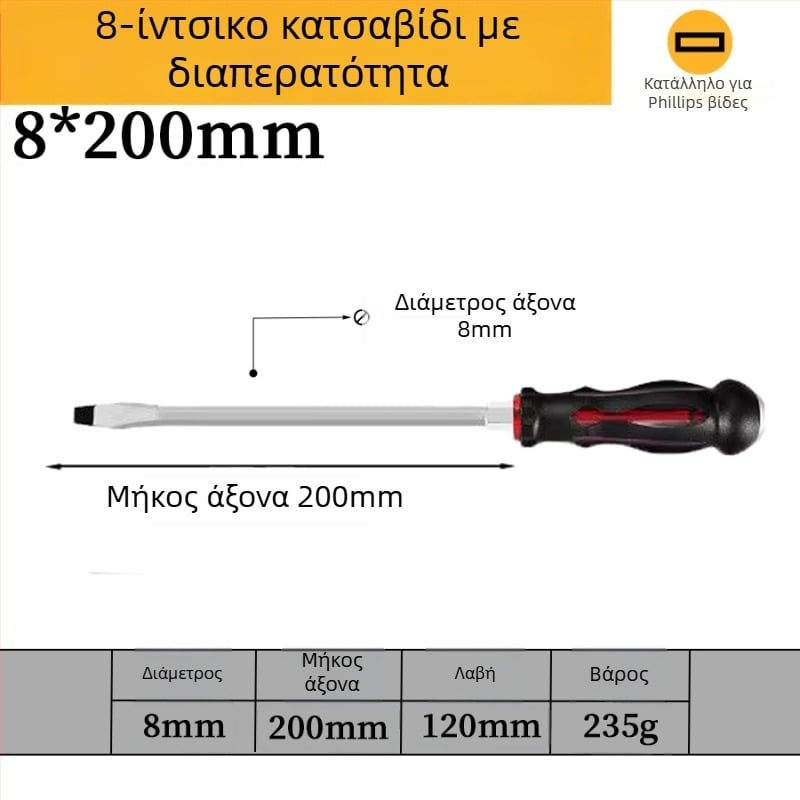 Σετ κατσαβίδια με μαγνητικό κράμα χρωμιοβάνδιο ατσάλι, κεφαλές Phillips και επίπεδη, με λαβή PP/TPR