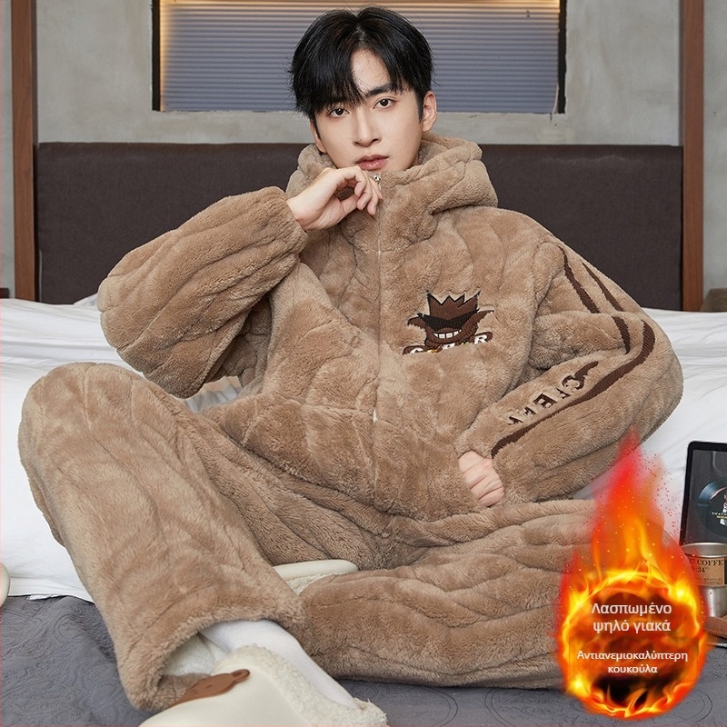 Ανδρικές πιζάμες – σετ, τρεις στρώσεις quilted βαμβάκι, παχιά επένδυση φλίς, στρογγυλός λαιμός, μακριά μανίκια, στυλ καρτούν