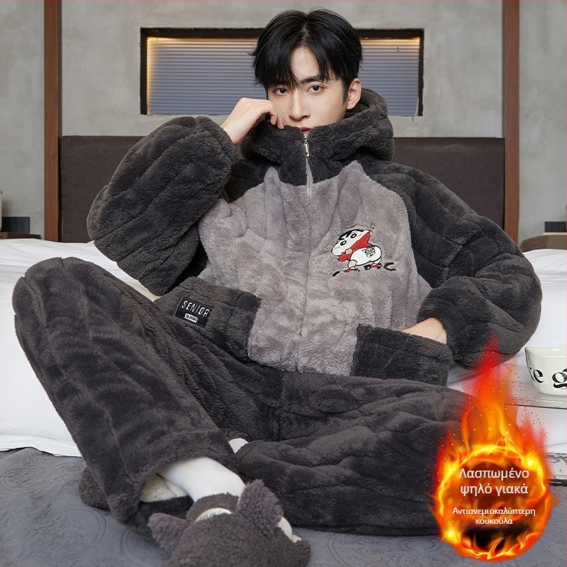 Ανδρικές πιζάμες – σετ, τρεις στρώσεις quilted βαμβάκι, παχιά επένδυση φλίς, στρογγυλός λαιμός, μακριά μανίκια, στυλ καρτούν