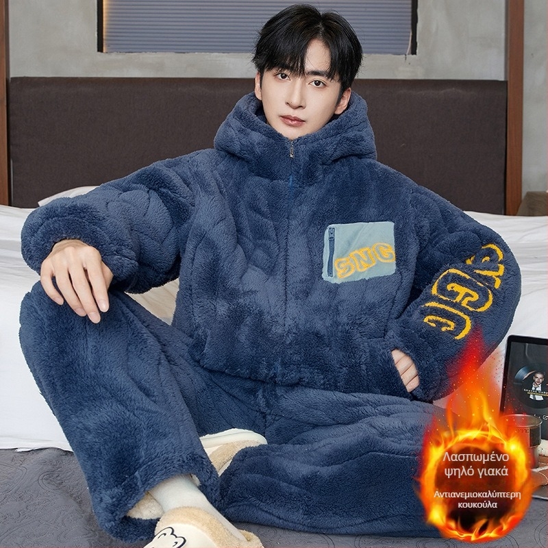 Ανδρικές πιζάμες – σετ, τρεις στρώσεις quilted βαμβάκι, παχιά επένδυση φλίς, στρογγυλός λαιμός, μακριά μανίκια, στυλ καρτούν