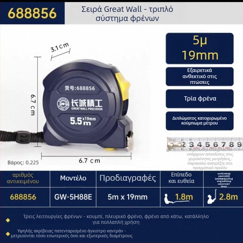 Μετρητής ταινίας Great Wall Seiko – Ατσάλι υψηλού άνθρακα, τρία φρένα, Luban χάρακας