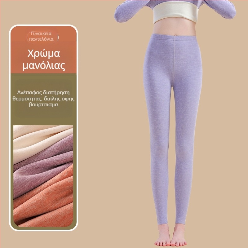 Γυναικείοι θερμικοί παντελόνες με ίνες θέρμανσης και σπάντεξ, χαλαρή εφαρμογή, μεσαίο πάχος, διατηρούν τη θερμότητα