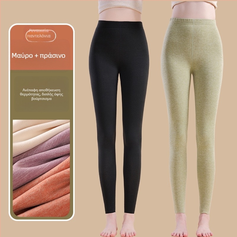 Γυναικείοι θερμικοί παντελόνες με ίνες θέρμανσης και σπάντεξ, χαλαρή εφαρμογή, μεσαίο πάχος, διατηρούν τη θερμότητα