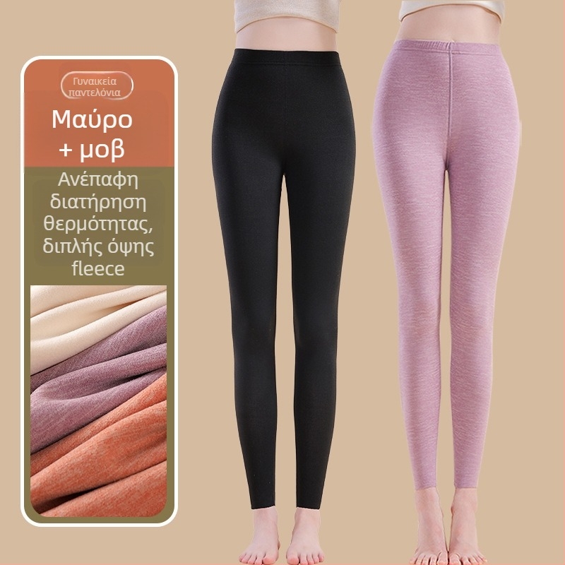 Γυναικείοι θερμικοί παντελόνες με ίνες θέρμανσης και σπάντεξ, χαλαρή εφαρμογή, μεσαίο πάχος, διατηρούν τη θερμότητα