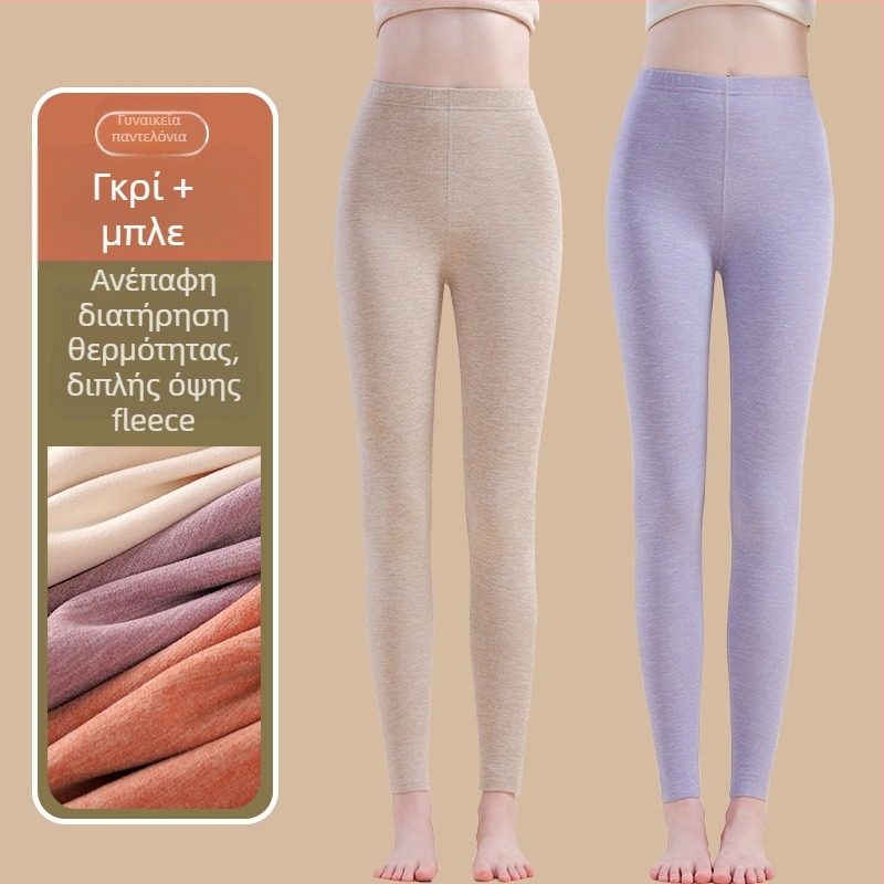 Γυναικείοι θερμικοί παντελόνες με ίνες θέρμανσης και σπάντεξ, χαλαρή εφαρμογή, μεσαίο πάχος, διατηρούν τη θερμότητα