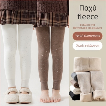 Κοριτσίστικα χωρίς ραφές παχιά κολάν για τον χειμώνα με κάθετες ρίγες και μοτίβο αστεριών