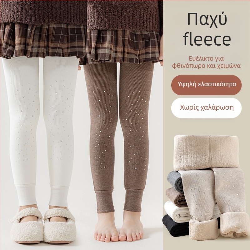 Κοριτσίστικα χωρίς ραφές παχιά κολάν για τον χειμώνα με κάθετες ρίγες και μοτίβο αστεριών