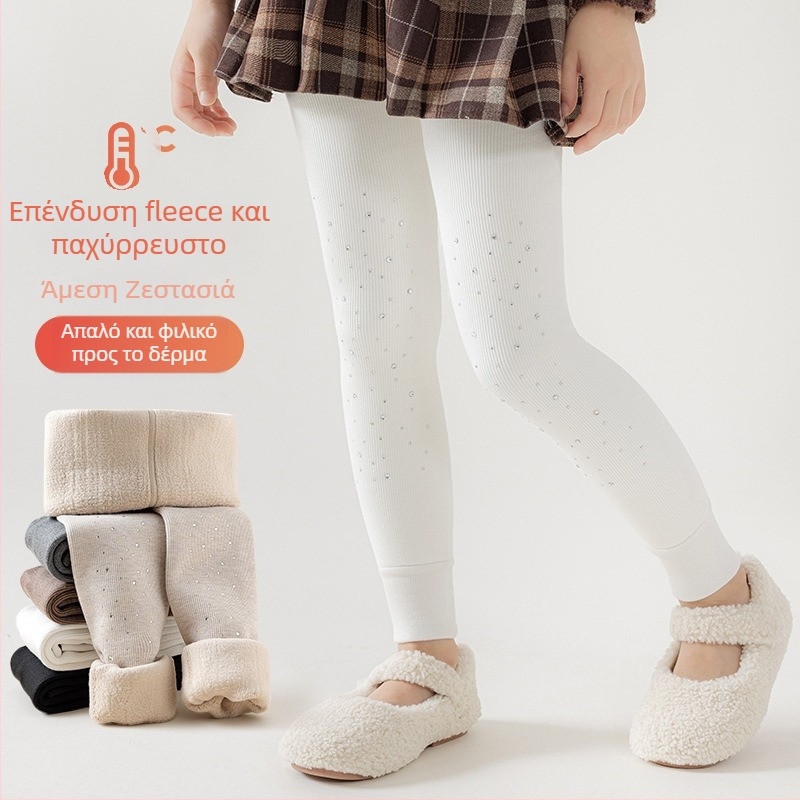 Κοριτσίστικα χωρίς ραφές παχιά κολάν για τον χειμώνα με κάθετες ρίγες και μοτίβο αστεριών