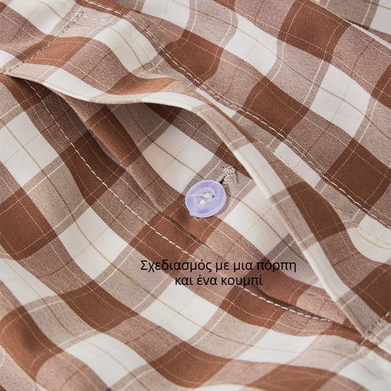 Ανδρικά άνετα παντελόνια πυτζάμας με καρό σχέδιο, 100% πολυεστέρας, αναπνέουν, υφαντές, μεσαία μέση