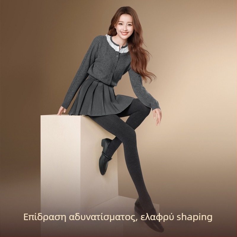 Γυναικείο καλσόν με επένδυση φλίς, αδυνατιστικό, γκρι, φθινοπωρινό-χειμερινό, νέο στυλ