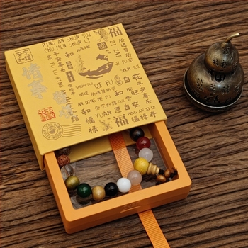 Κουτί αποθήκευσης βραχιολιών με ευλογία, στυλ ναού, κατασκευή από πλαστικό, κάλυμμα με φιλμ PE