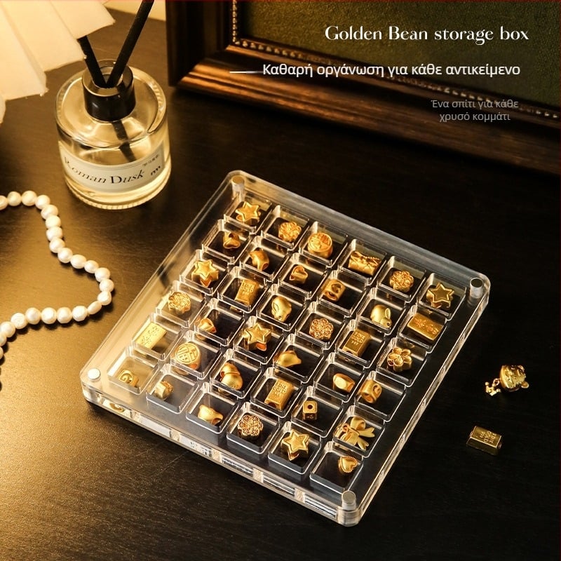 Τετράγωνη θήκη κοσμημάτων με 36 διαμερίσματα, διαφανές ακρυλικό, μαγνητική κατασκευή από PET, χαριτωμένο στυλ καρτούν