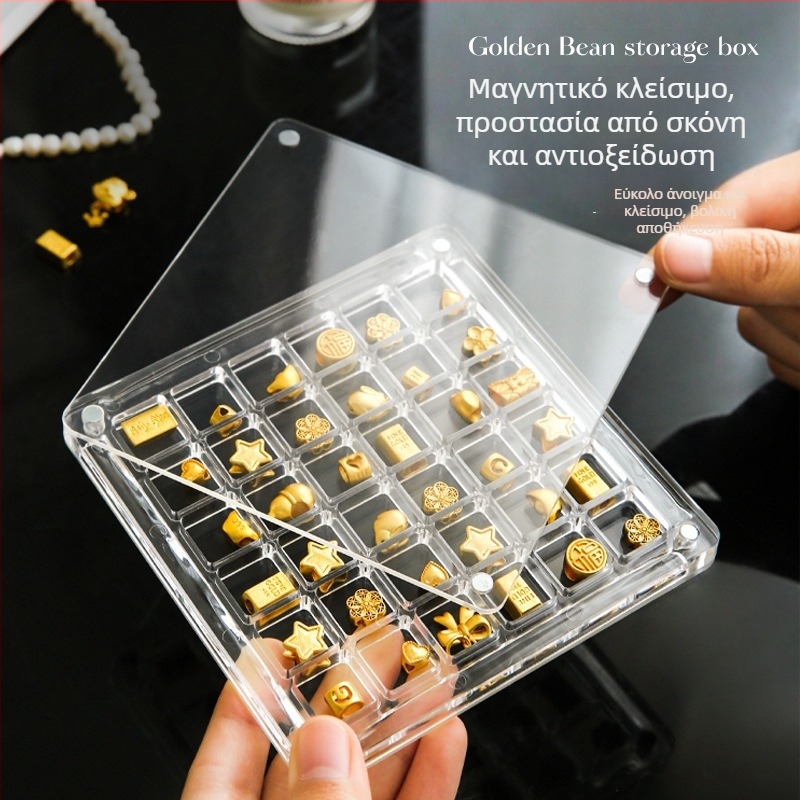 Τετράγωνη θήκη κοσμημάτων με 36 διαμερίσματα, διαφανές ακρυλικό, μαγνητική κατασκευή από PET, χαριτωμένο στυλ καρτούν