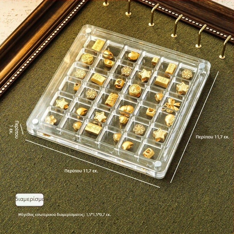 Τετράγωνη θήκη κοσμημάτων με 36 διαμερίσματα, διαφανές ακρυλικό, μαγνητική κατασκευή από PET, χαριτωμένο στυλ καρτούν