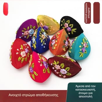 Κουτί κοσμημάτων για δαχτυλίδια με εθνο-ρετρό ύφασμα και κεντημένες κορδέλες; σκληρή θήκη, μοντέλο 009, Sanbao brocade.