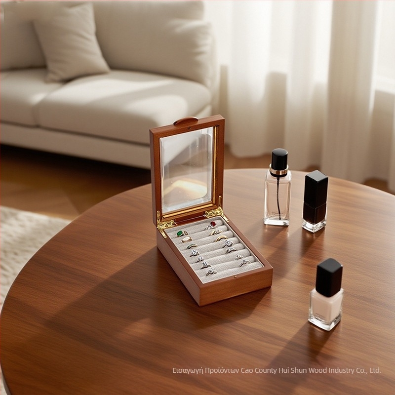 Κουτί κοσμημάτων με μαγνητική αποθήκευση δαχτυλιδιών, ξύλινος επιτραπέζιος οργανωτής, ευρωπαϊκό μινιμαλιστικό στυλ, μοντέλο 001.