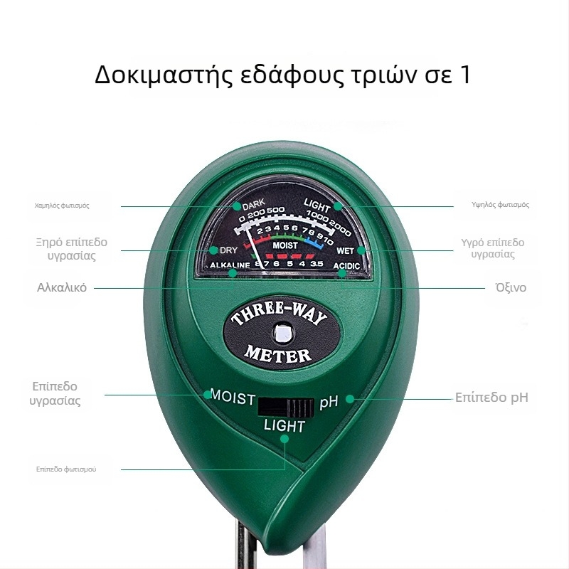 TR03 Τρία σε ένα Ανιχνευτής Εδάφους – Μετρητής pH και Δοκιμαστής Θρεπτικών για Κηπουρική, Ακρίβεια 0,1, Βάρος 90 g