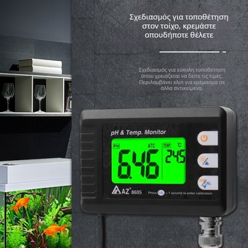 Az8605 online μετρητής pH τοίχου; εύρος 0.00–14.00; ακρίβεια ±0.1; διόρθωση θερμοκρασίας 0–50°C