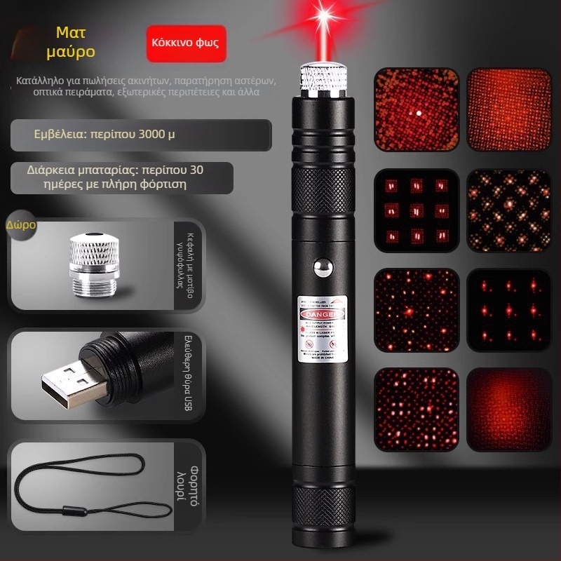 Δείκτης λέιζερ: μακρινή δέσμη, επαναφορτιζόμενο, βελτιωμένο μοντέλο, πιο καθαρή δέσμη