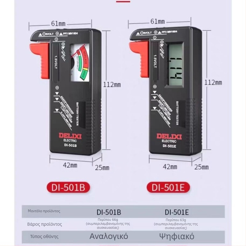 Delixi Δοκιμαστής Χωρητικότητας Μπαταρίας και Ανιχνευτής Υπολειπόμενης Ισχύος