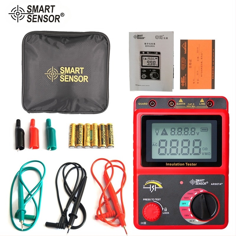 AR907A+ Ψηφιακός μετρητής μόνωσης υψηλής τάσης (megohmmeter) για μέτρηση αντίστασης μόνωσης, δοκιμαστική τάση 2500V, ακρίβεια ±5%