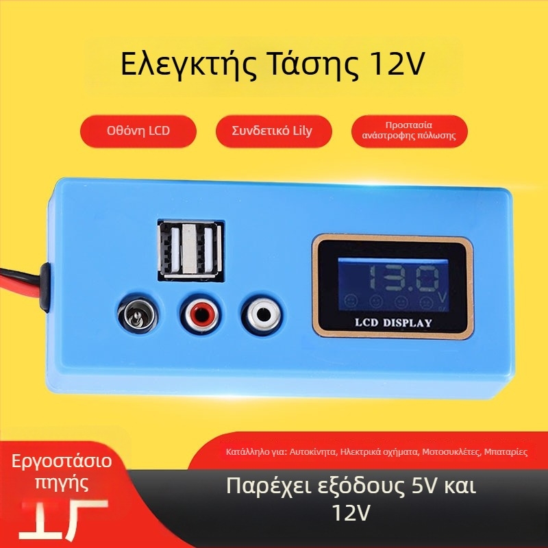 Yoshikawa 12V αυτοκινήτου φορτιστής με ανιχνευτή τάσης, φορτιστής για μπαταρίες λιθίου, είσοδος 110-220V, έξοδος 5V/12V