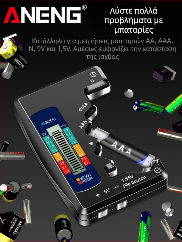 BT158 Μετρητής ισχύος μπαταρίας – Ψηφιακή οθόνη LCD, μέτρηση υπολειπόμενης ισχύος, μετρητής τάσης και χωρητικότητας για καθολική μπαταρία