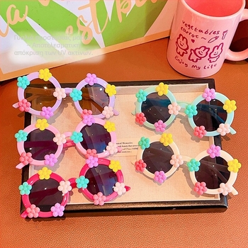 Παιδικά γυαλιά ηλίου, στρογγυλός σκελετός με φλοράλ σχέδιο, πολωμένα UV380, σκελετός με κλιπ, Άνοιξη 2025