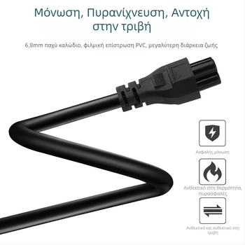 Καλώδιο Τροφοδοσίας Lin Yun era, PVC εξώφυλλο, πιστοποιημένο CCC, βύσμα 3 ακίδων, κατάλληλο για φορητούς υπολογιστές