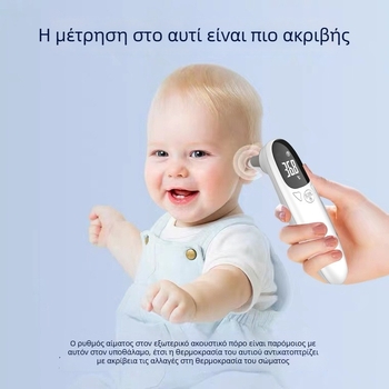 Βρεφικό ωτοθερμόμετρο, ιατρικού επιπέδου, έξυπνο, μοντέλο E01, CE πιστοποιημένο, Ένδειξη υψηλής θερμοκρασίας, Αποθήκευση ιστορικών δεδομένων