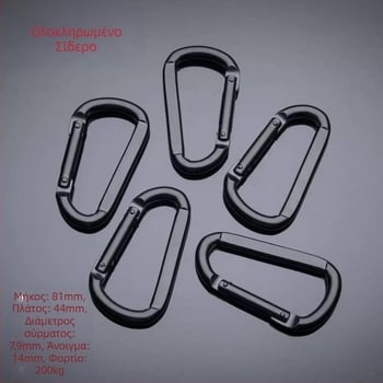 Καρμπινέρ από σίδηρο σχήματος D με μηχανισμό κλειδώματος (ικανότητα φόρτου 300, δυνατότητα προσαρμογής)