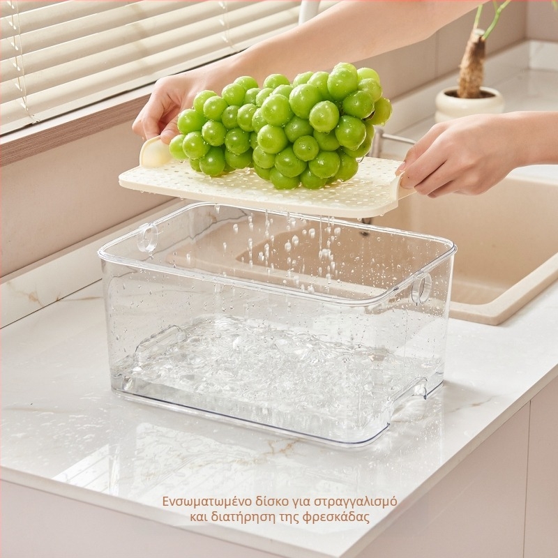 Κουτί Αποθήκευσης Ψυγείου – Πλαστικό, Διατηρεί τη Φρεσκάδα, Σφραγίζεται, Αποστραγγίζει, Μοντέρνο Μινιμαλιστικό Στυλ