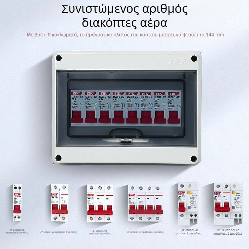 Αδιάβροχο κουτί διανομής με προστασία από διαρροές ρεύματος, επιφανειακή εγκατάσταση, 1-12 κυκλώματα, IP55