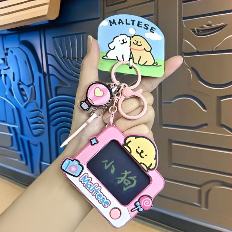 Μίνι ηλεκτρονικός πίνακας γραφής με σκύλο σε γραμμικό σχέδιο — κλειδοθήκη και κρεμαστό για τσάντες ή αυτοκίνητα