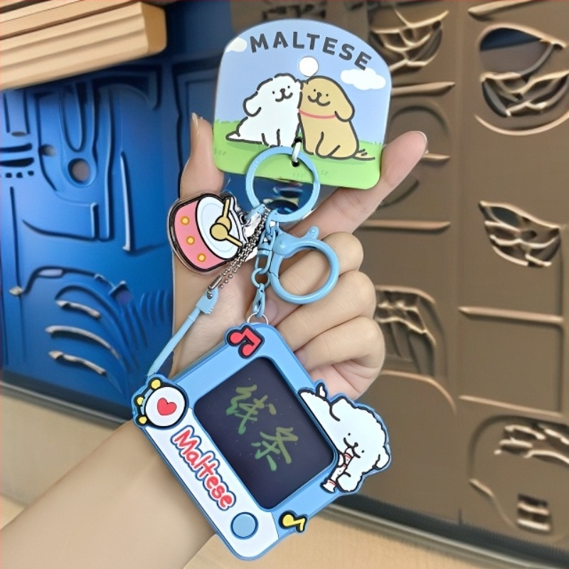 Μίνι ηλεκτρονικός πίνακας γραφής με σκύλο σε γραμμικό σχέδιο — κλειδοθήκη και κρεμαστό για τσάντες ή αυτοκίνητα