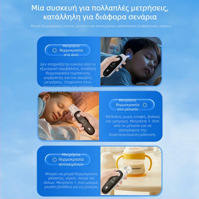 Ηλεκτρονικό θερμόμετρο αυτιού και μετώπου για βρέφη και παιδιά με οθόνη LCD, ακριβής μέτρηση θερμοκρασίας, αποθήκευση ιστορικών δεδομένων, λειτουργία θερμομέτρου αυτιού